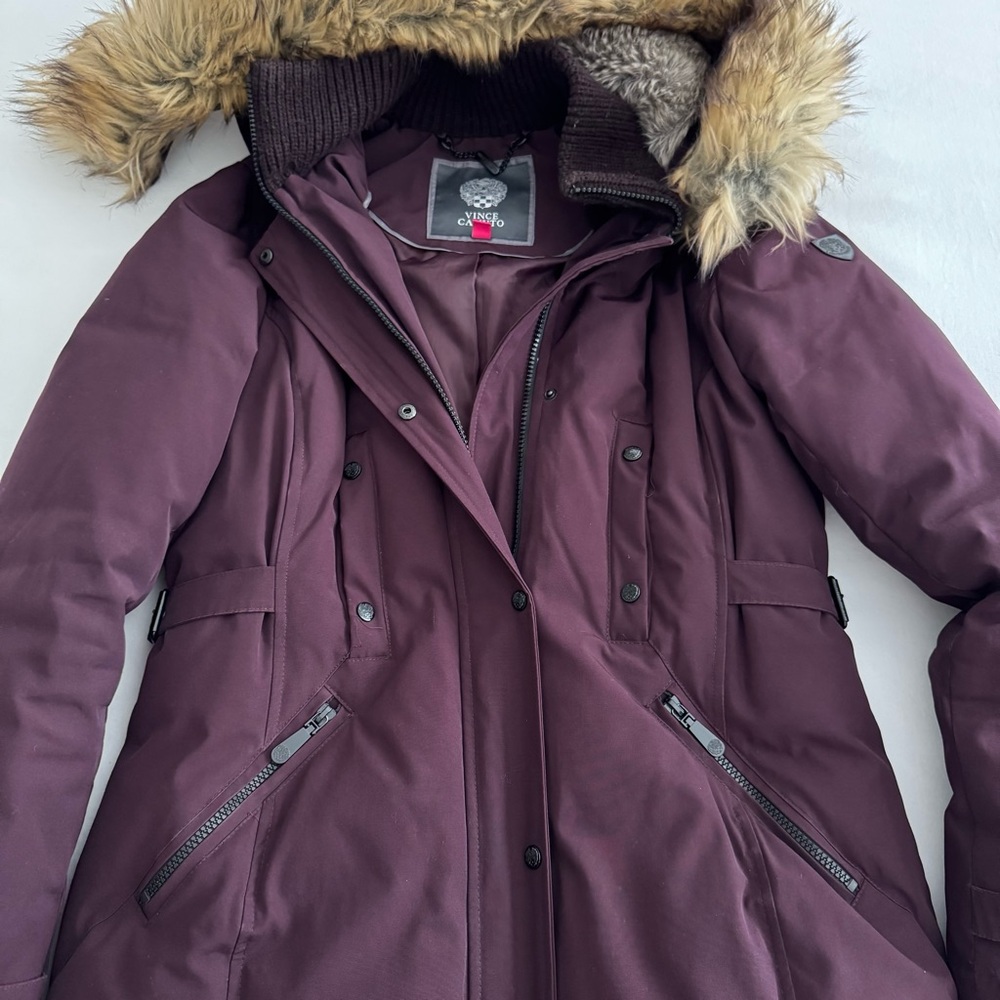 Vince Camuto Maroon Winter Jacket with Faux Fur Hood Size Medium - Picture 8 of 10